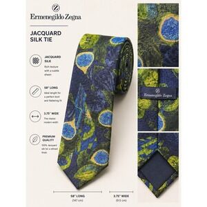 Mint! Ermenegildo Zegna Jacquard Silk Tie Blue‎ Green Fig Fruit  Rare Unique